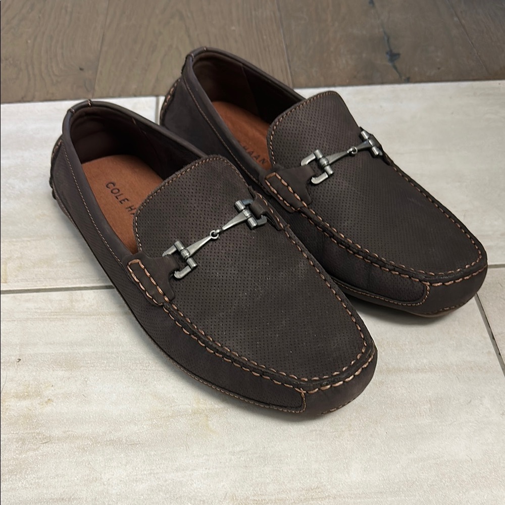 Cole Haan Brown Leather Loafers with Horsebit Detail